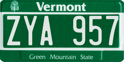 VT license plate ZYA957