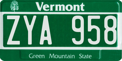 VT license plate ZYA958