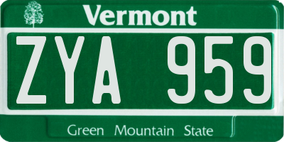 VT license plate ZYA959