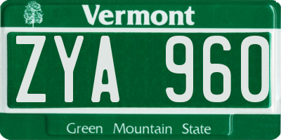 VT license plate ZYA960