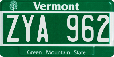 VT license plate ZYA962