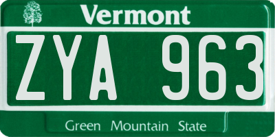 VT license plate ZYA963