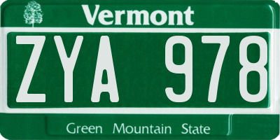 VT license plate ZYA978
