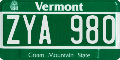 VT license plate ZYA980