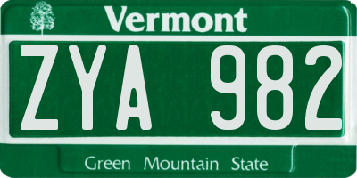 VT license plate ZYA982