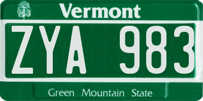 VT license plate ZYA983