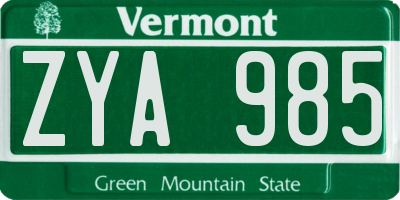 VT license plate ZYA985