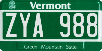 VT license plate ZYA988
