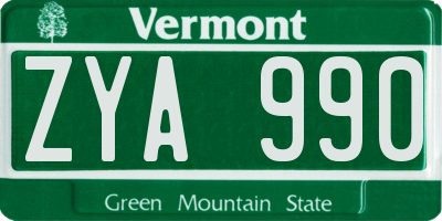 VT license plate ZYA990