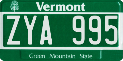 VT license plate ZYA995