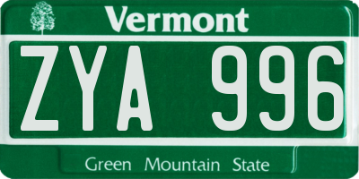 VT license plate ZYA996