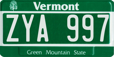 VT license plate ZYA997