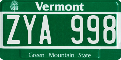 VT license plate ZYA998