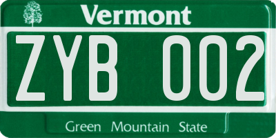 VT license plate ZYB002