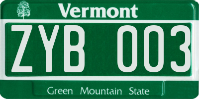 VT license plate ZYB003