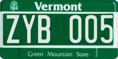VT license plate ZYB005