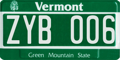 VT license plate ZYB006