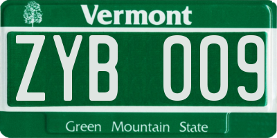 VT license plate ZYB009