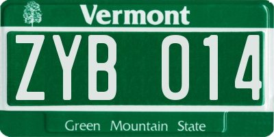 VT license plate ZYB014
