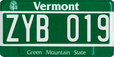 VT license plate ZYB019