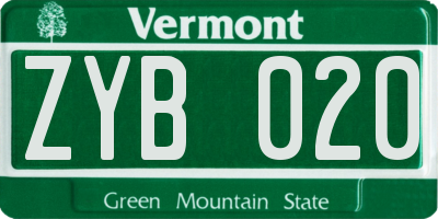 VT license plate ZYB020