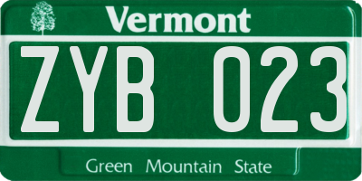 VT license plate ZYB023