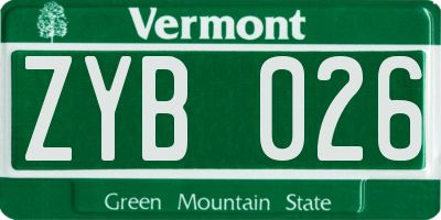 VT license plate ZYB026
