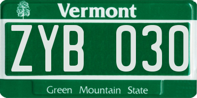 VT license plate ZYB030
