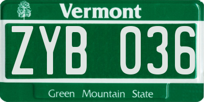 VT license plate ZYB036