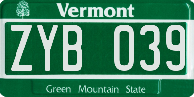 VT license plate ZYB039