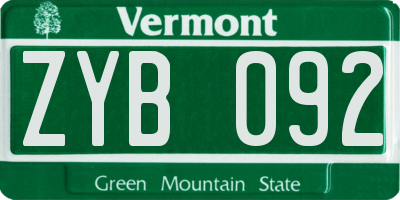 VT license plate ZYB092