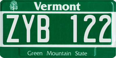 VT license plate ZYB122
