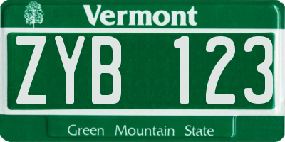 VT license plate ZYB123