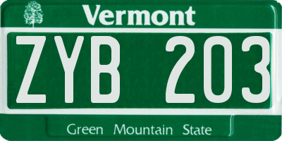 VT license plate ZYB203