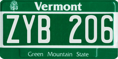 VT license plate ZYB206