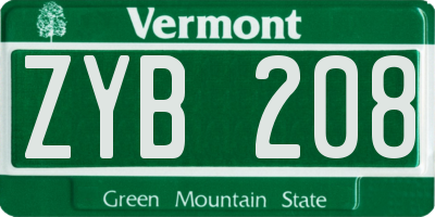 VT license plate ZYB208