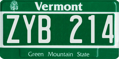 VT license plate ZYB214