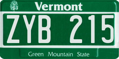 VT license plate ZYB215