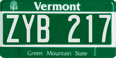 VT license plate ZYB217