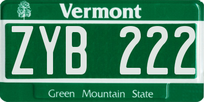 VT license plate ZYB222