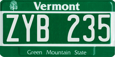 VT license plate ZYB235