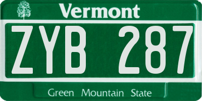 VT license plate ZYB287