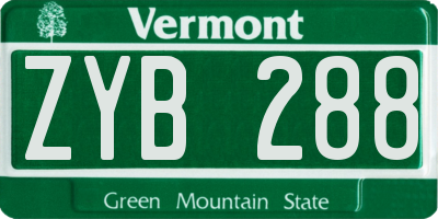 VT license plate ZYB288