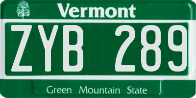VT license plate ZYB289