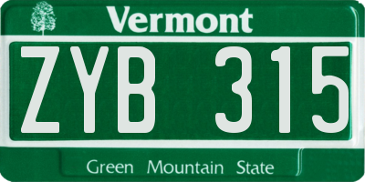 VT license plate ZYB315