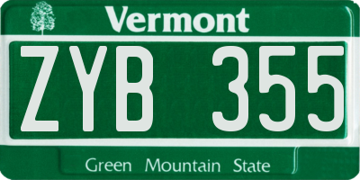 VT license plate ZYB355