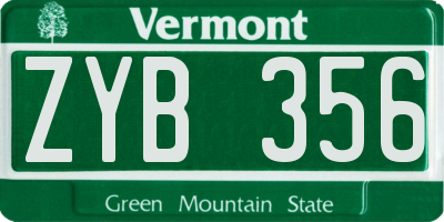 VT license plate ZYB356