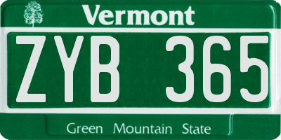 VT license plate ZYB365