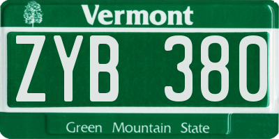 VT license plate ZYB380