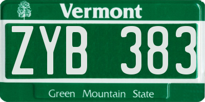 VT license plate ZYB383